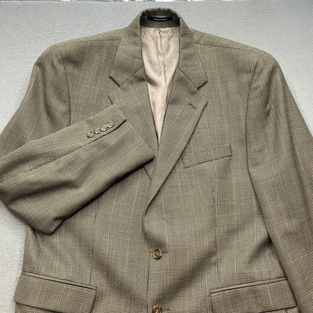 Chaps Ralph Lauren Men Blazer 100% Wool 42R Brown Micro Check Classic Academia